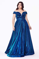 Cinderella Divine - CD210C Metallic Glitter One Shoulder A-Line Gown - Silhouette Dresses