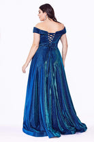 Cinderella Divine - CD210C Metallic Glitter One Shoulder A-Line Gown - view 4