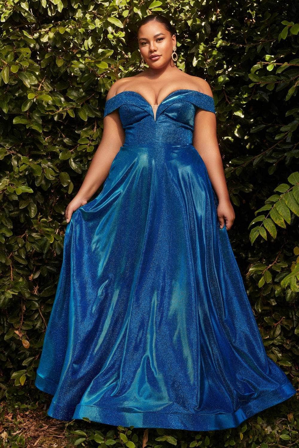 Cinderella Divine - CD210C Metallic Glitter One Shoulder A-Line Gown - back view