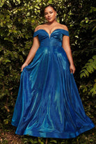 Cinderella Divine - CD210C Metallic Glitter One Shoulder A-Line Gown - back view