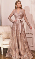Cinderella Divine CD233 - Long Sleeve V-neck Gown - Silhouette Dresses