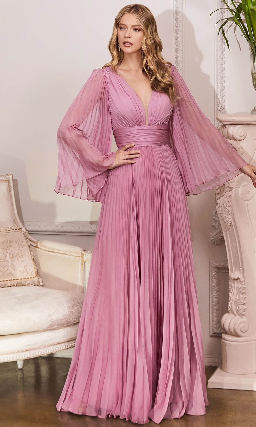 Cinderella Divine CD242 - Flutter Sleeve Evening Dress - designer mother of the bride dress at Silhouette Dresses