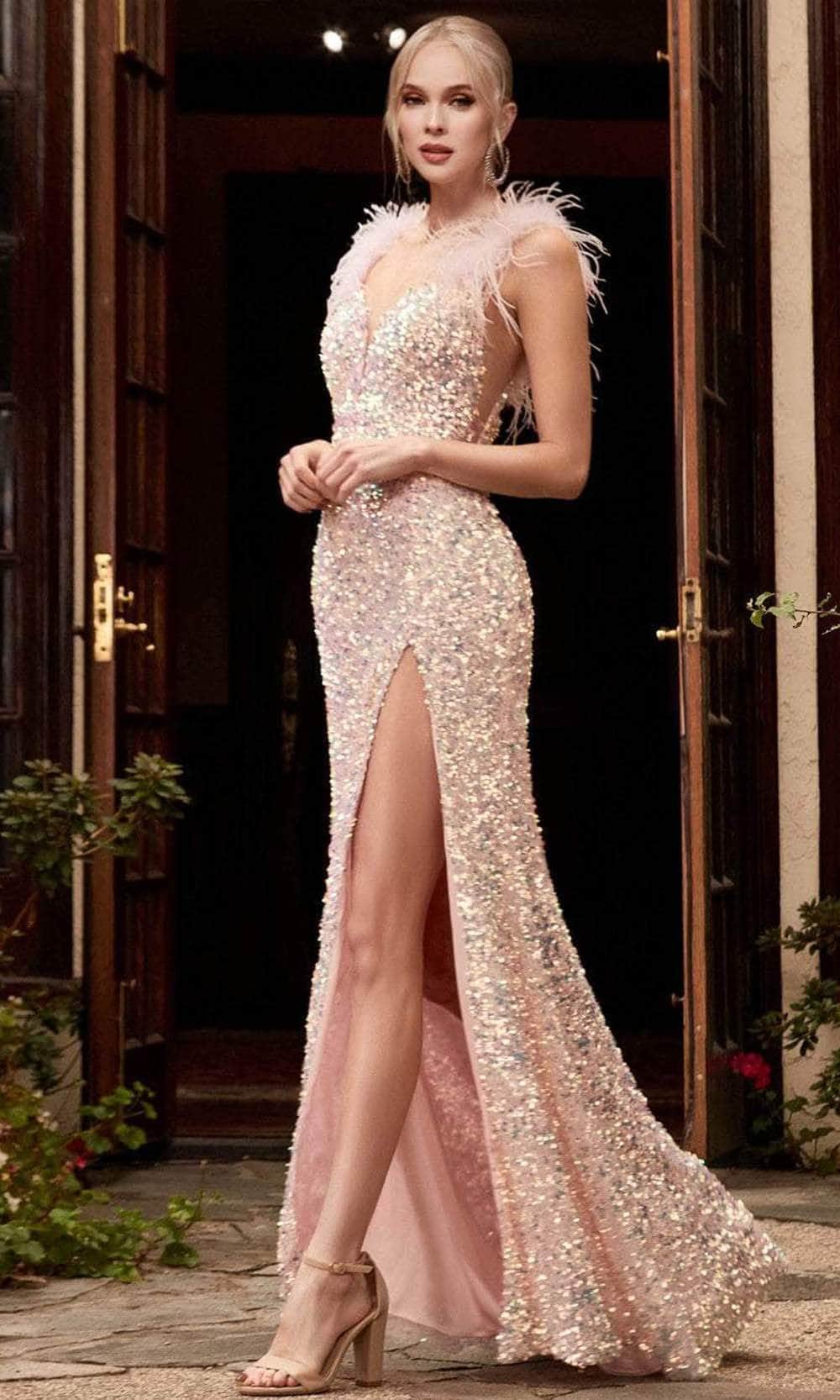 Cinderella Divine CD248 - Sleeveless Feather Long Dress - designer evening gown at Silhouette Dresses