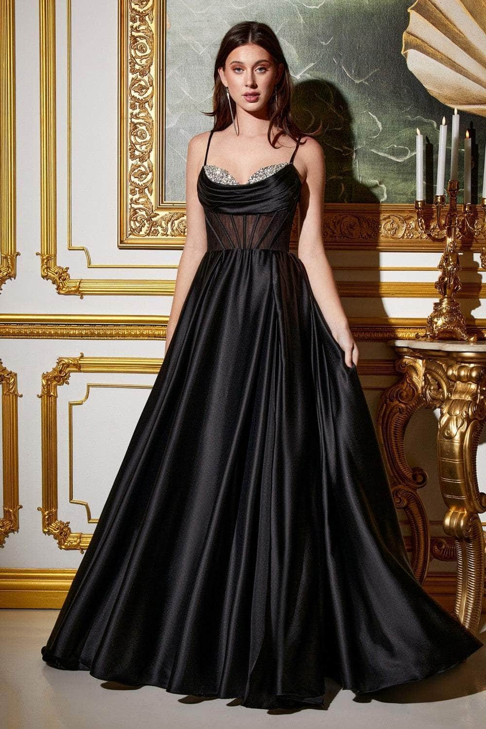 Cinderella Divine CD276 - Sleeveless A-Line Gown with Pleated Details - back view