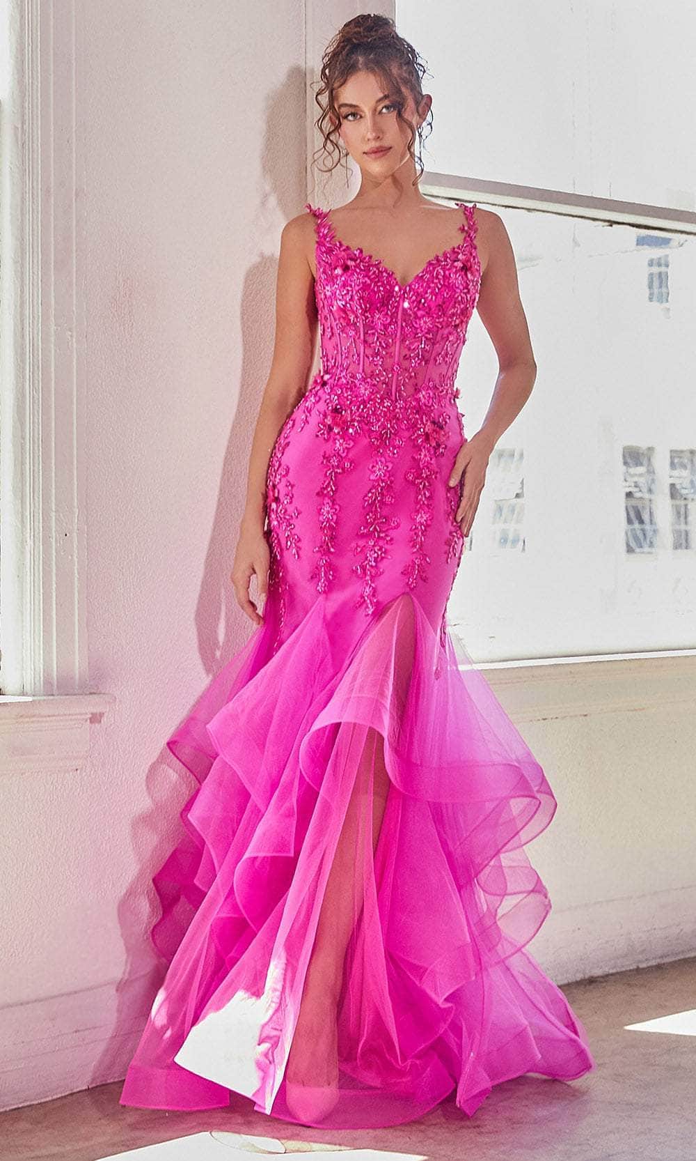 Cinderella Divine CD331 - Sleeveless with 3D Floral Appliqué Prom Dress - designer prom dress at Silhouette Dresses