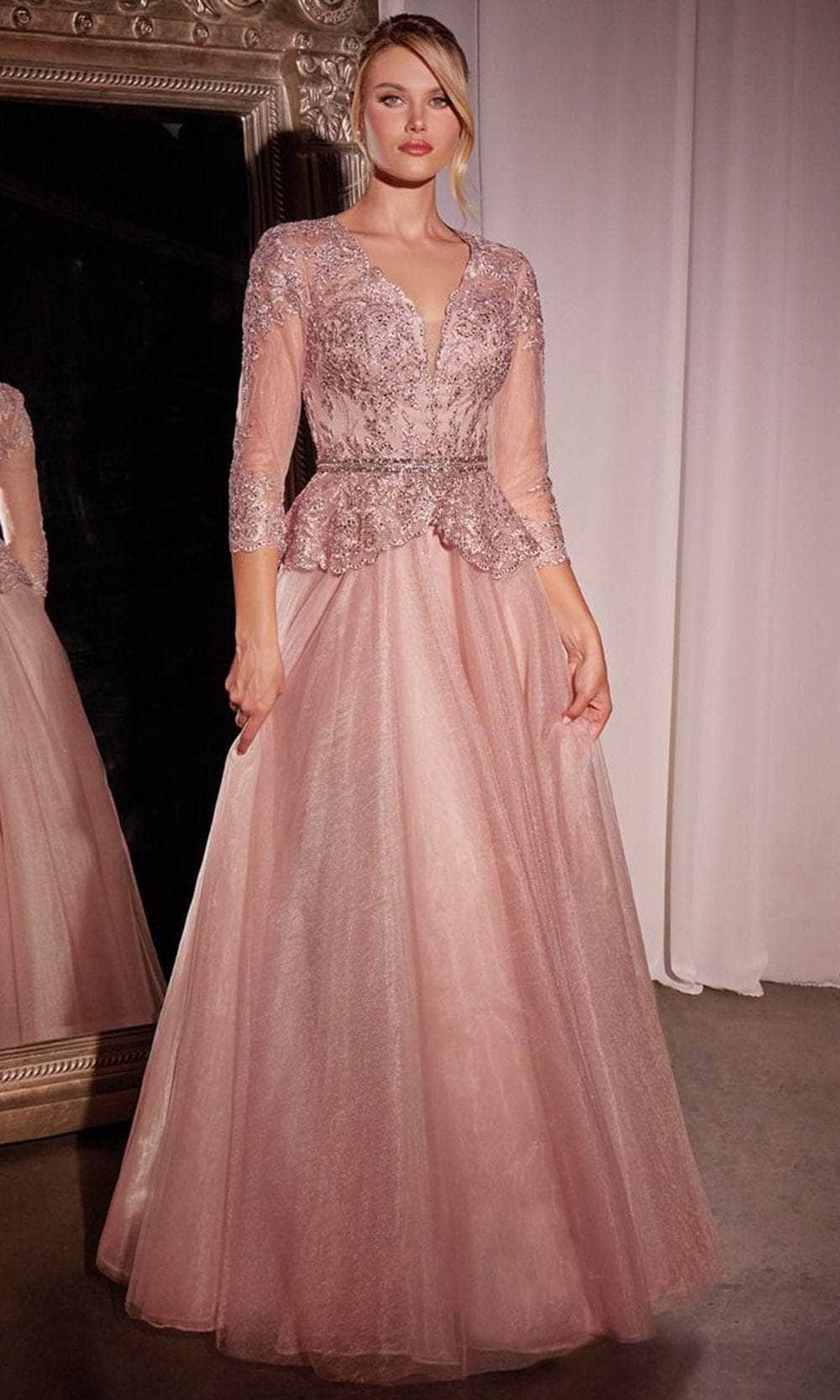 Cinderella Divine CD789 - Lace Deep V-Neck Evening Gown - Silhouette Dresses