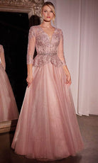Cinderella Divine CD789 - Lace Deep V-Neck Evening Gown - Silhouette Dresses