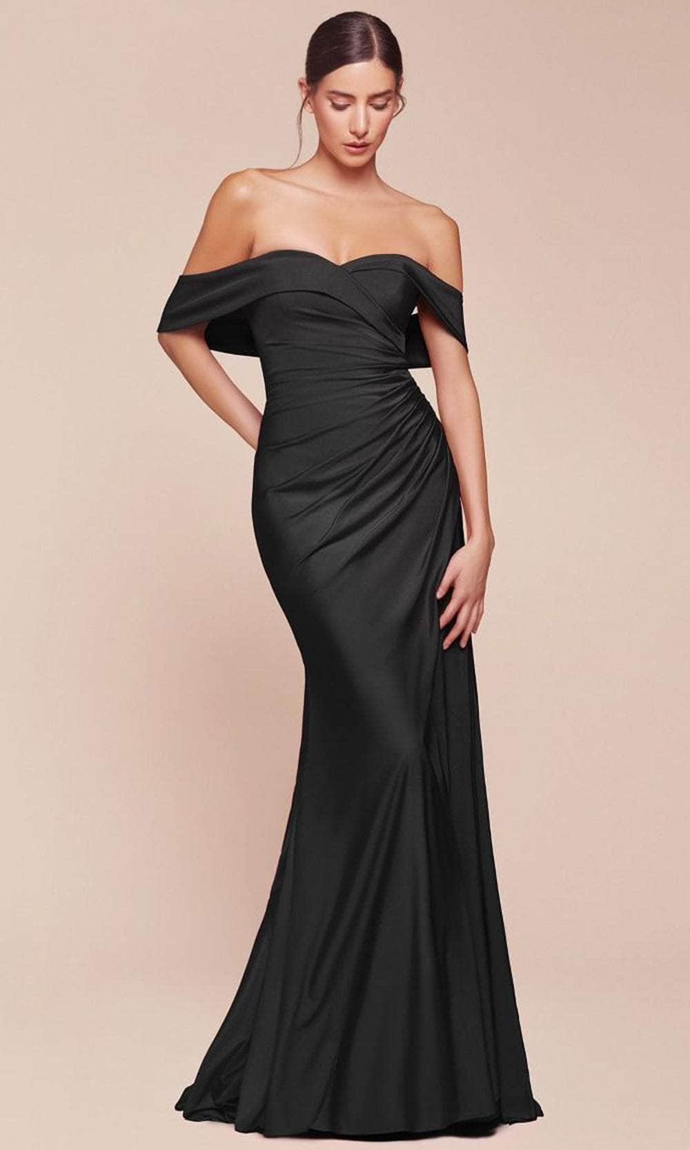 Cinderella Divine CD790 - Off Shoulder Ruched Long Gown - Silhouette Dresses