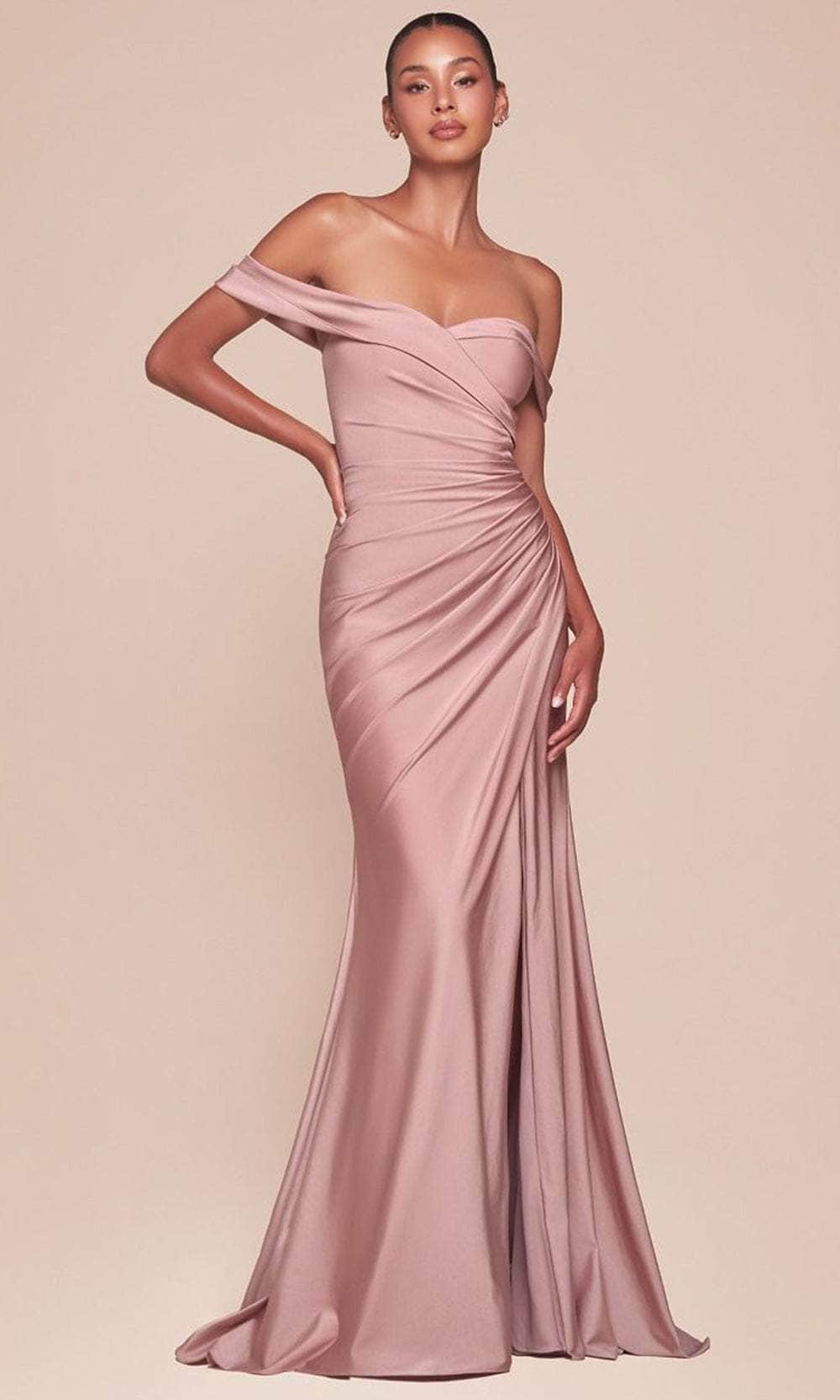 Cinderella Divine CD790 - Off Shoulder Ruched Long Gown - view 4