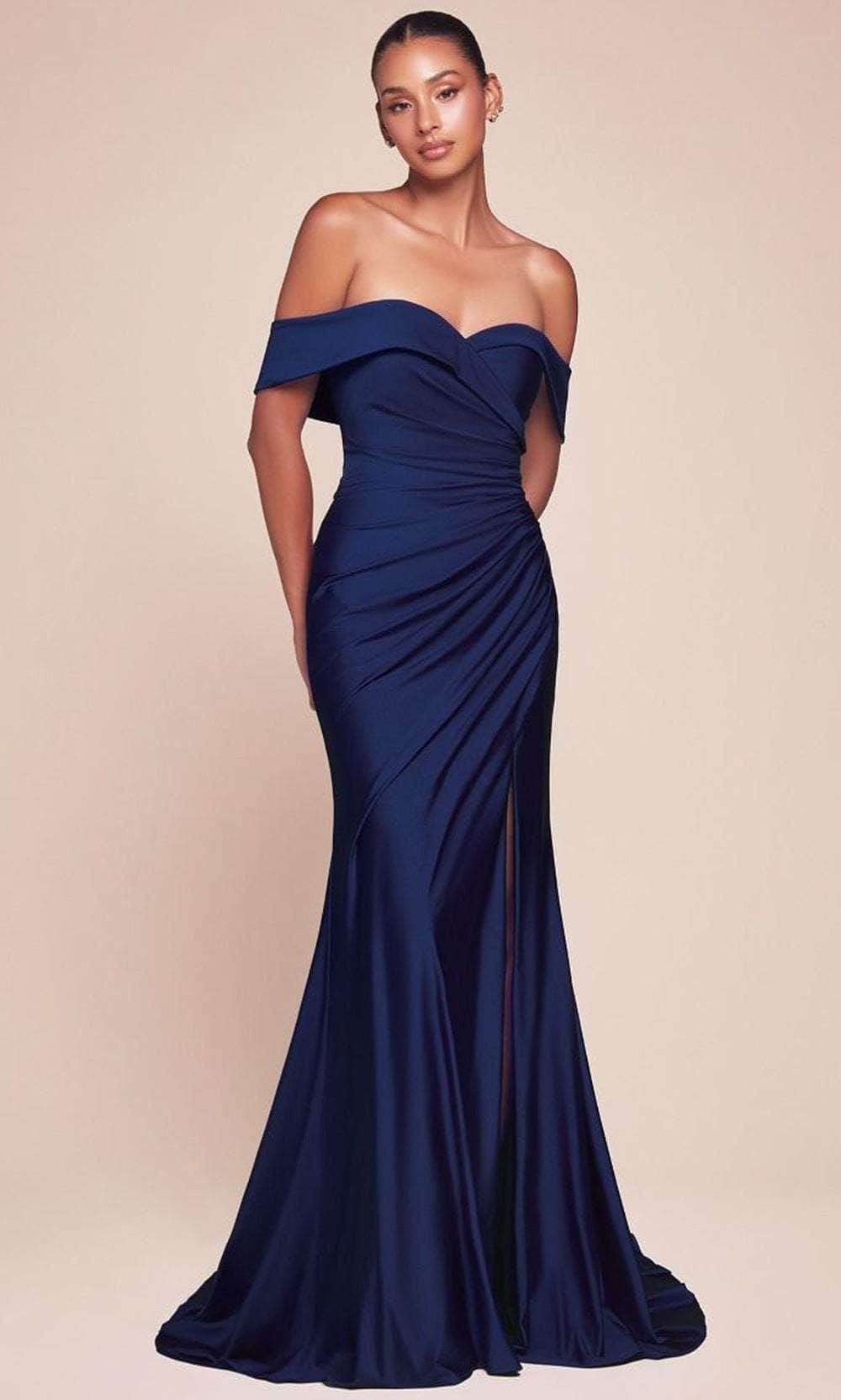 Cinderella Divine CD790 - Off Shoulder Ruched Long Gown - view 7
