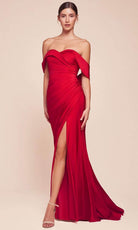 Cinderella Divine CD790 - Off Shoulder Ruched Long Gown - view 8