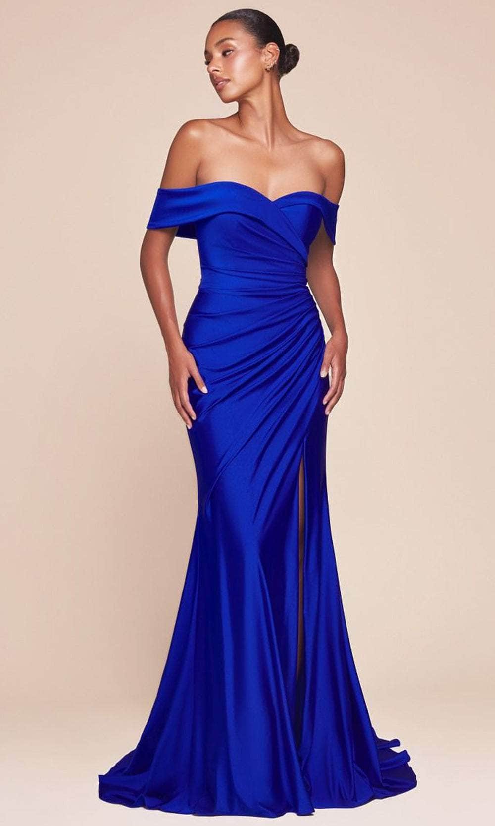 Cinderella Divine CD790 - Off Shoulder Ruched Long Gown - view 9