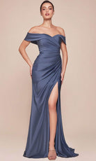 Cinderella Divine CD790 - Off Shoulder Ruched Long Gown - view 10