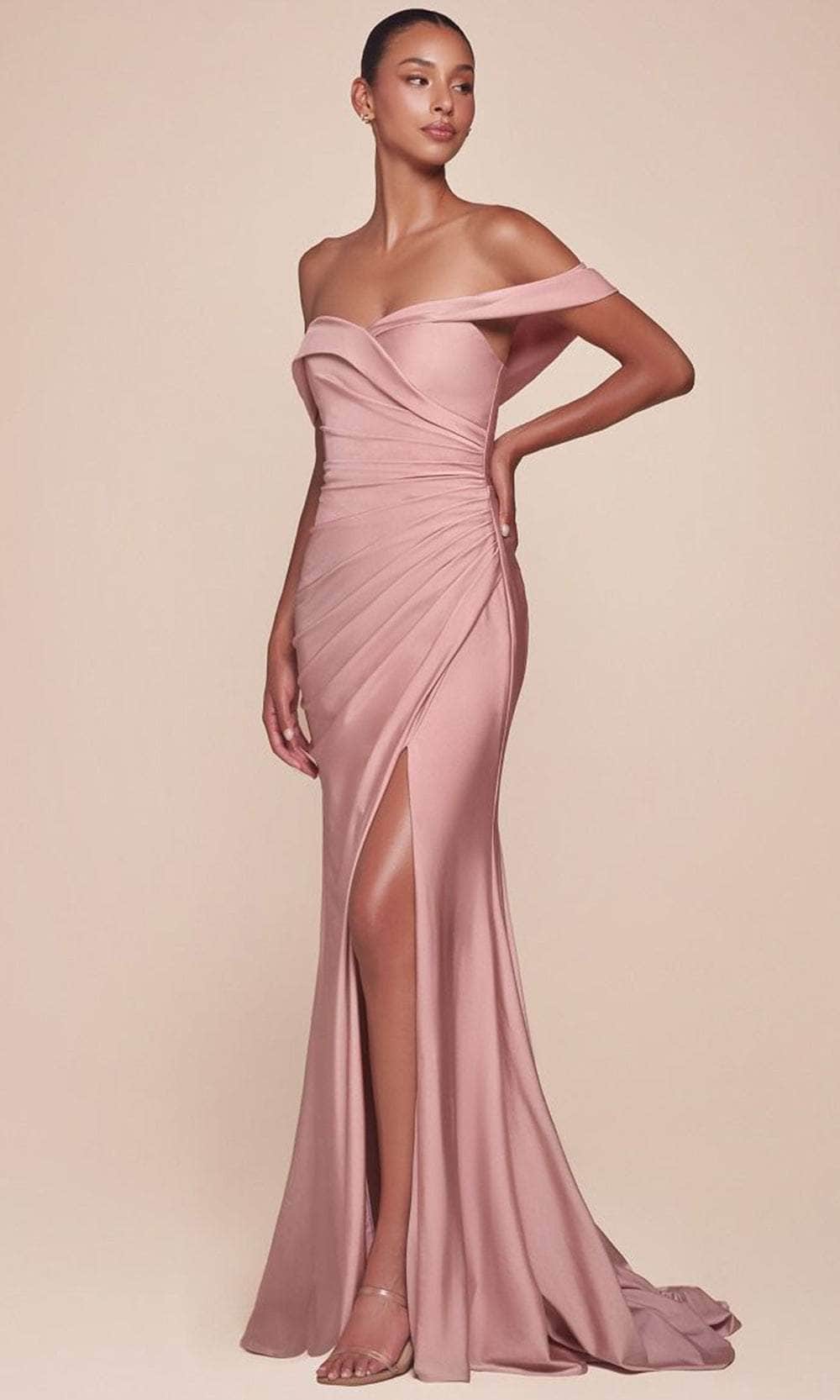 Cinderella Divine CD790 - Off Shoulder Ruched Long Gown - view 5