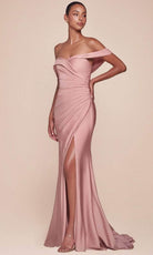 Cinderella Divine CD790 - Off Shoulder Ruched Long Gown - view 5