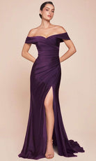 Cinderella Divine CD790C - Off Shoulder Satin Plus Gown - view 5