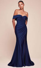 Cinderella Divine CD790C - Off Shoulder Satin Plus Gown - view 7