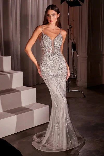Cinderella Divine CD795 - Plunging V-Neck Sleeveless Prom Dress - view 6