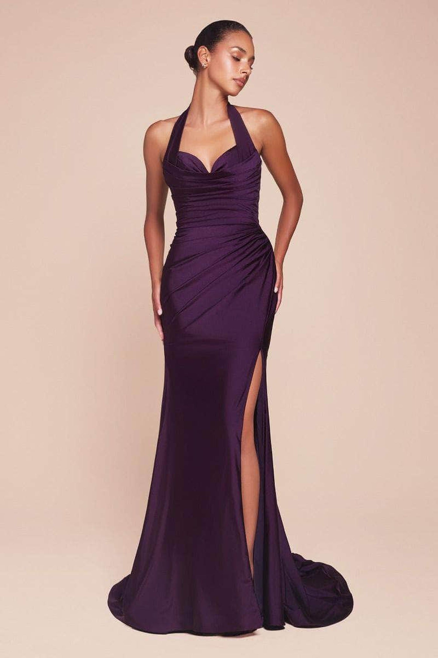 Cinderella Divine CD796C - Ruched Halter Long Gown