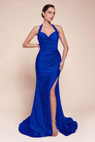 Cinderella Divine CD796C - Ruched Halter Long Gown - Silhouette Dresses