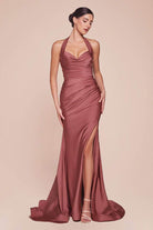 Cinderella Divine CD796C - Ruched Halter Long Gown - Silhouette Dresses