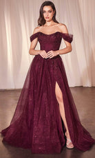 Cinderella Divine CD799 - Floral Embroidered Off-Shoulder Prom Gown