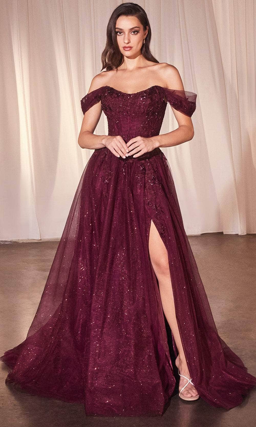 Cinderella Divine CD799 - Floral Embroidered Off-Shoulder Prom Gown - view 4