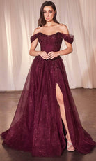 Cinderella Divine CD799 - Floral Embroidered Off-Shoulder Prom Gown - view 4