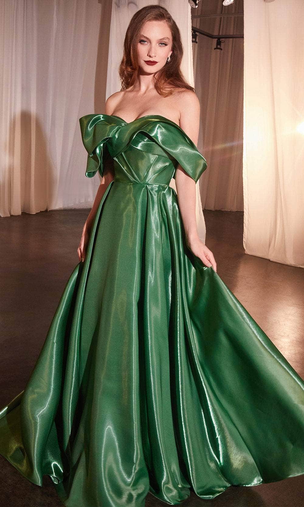 Cinderella Divine CD801 - Pleated Off-Shoulder Ballgown - Silhouette Dresses