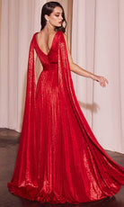 Cinderella Divine CD802 - Plunging Neckline Sleeveless Prom Gown - detail view