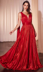 Cinderella Divine CD802 - Plunging Neckline Sleeveless Prom Gown - back view