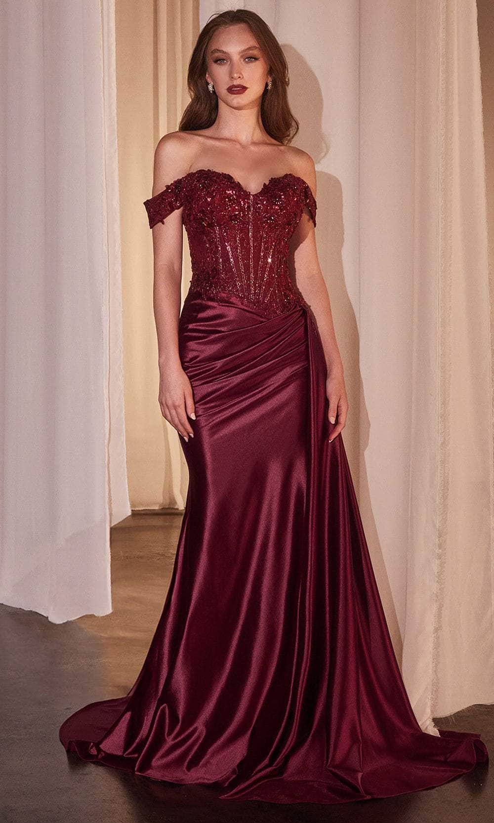 Cinderella Divine CD803 - Strapless Lace Appliqued Prom Gown - back view