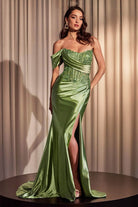 Cinderella Divine CD804 - Off-Shoulder Drape Detailed Evening Gown - view 8