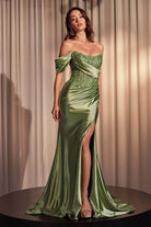 Cinderella Divine CD804 - Off-Shoulder Drape Detailed Evening Gown - view 9