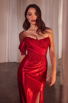 Cinderella Divine CD804 - Off-Shoulder Drape Detailed Evening Gown - view 4