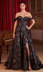 Cinderella Divine CD806 - Off-Shoulder with Sheer Side Panels Prom Dress