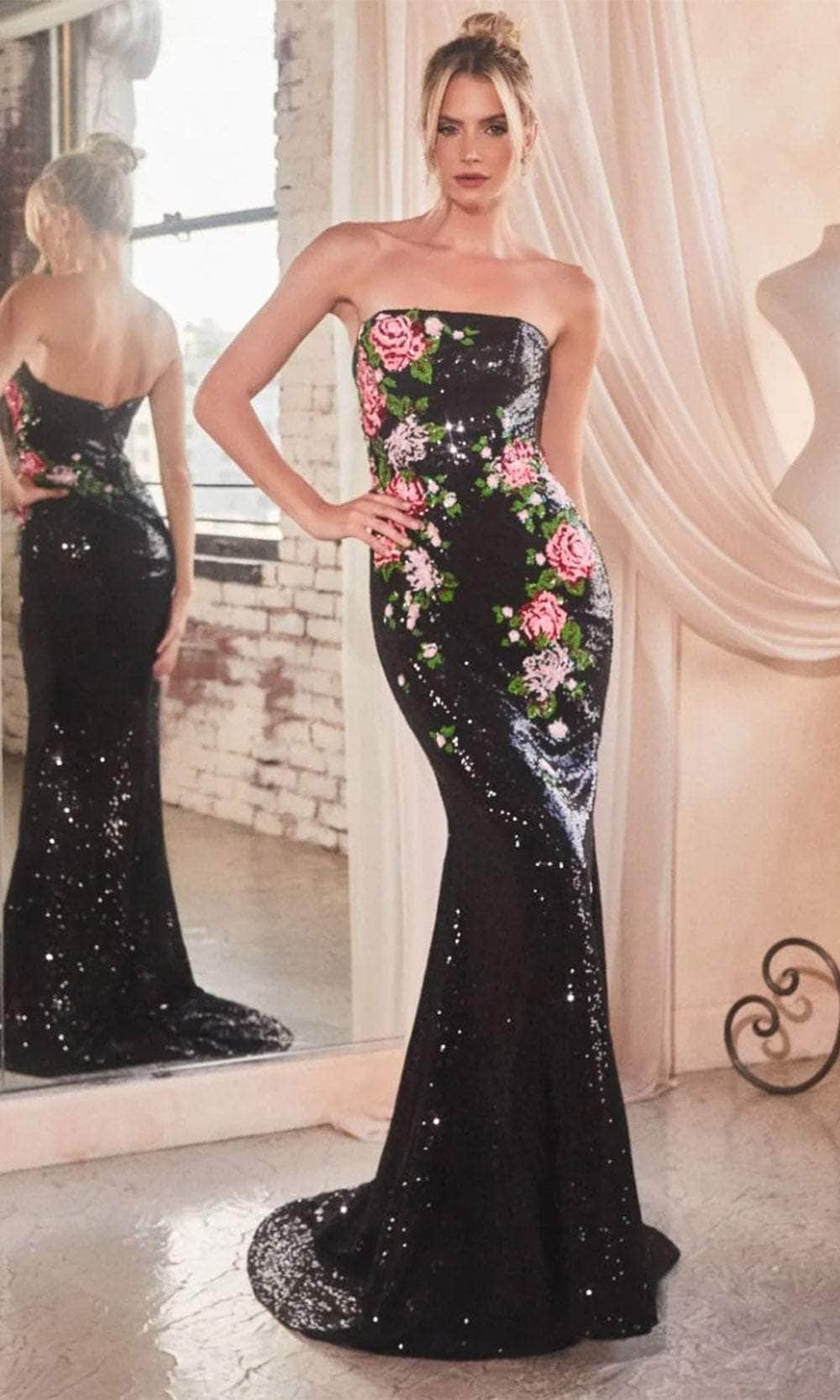 Cinderella Divine CD811 - Strapless Floral Embroidered Prom Dress - designer prom dress at Silhouette Dresses