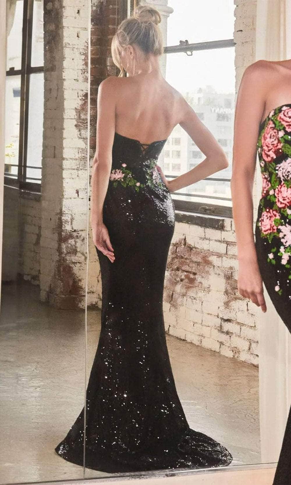Cinderella Divine CD811 - Strapless Floral Embroidered Prom Dress - back view
