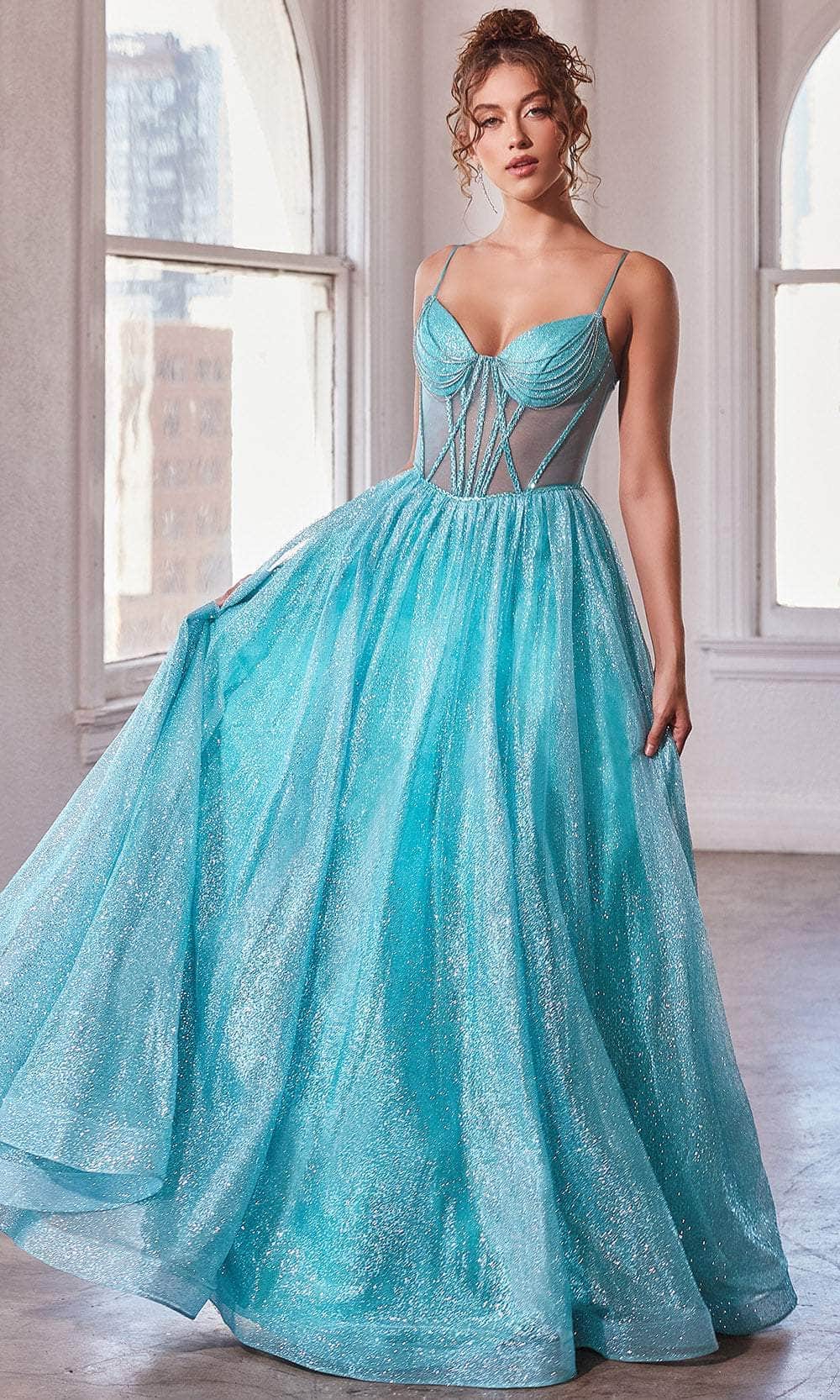 Cinderella Divine CD832 - Sheer Corset Sleeveless Ballgown - designer ball gown at Silhouette Dresses