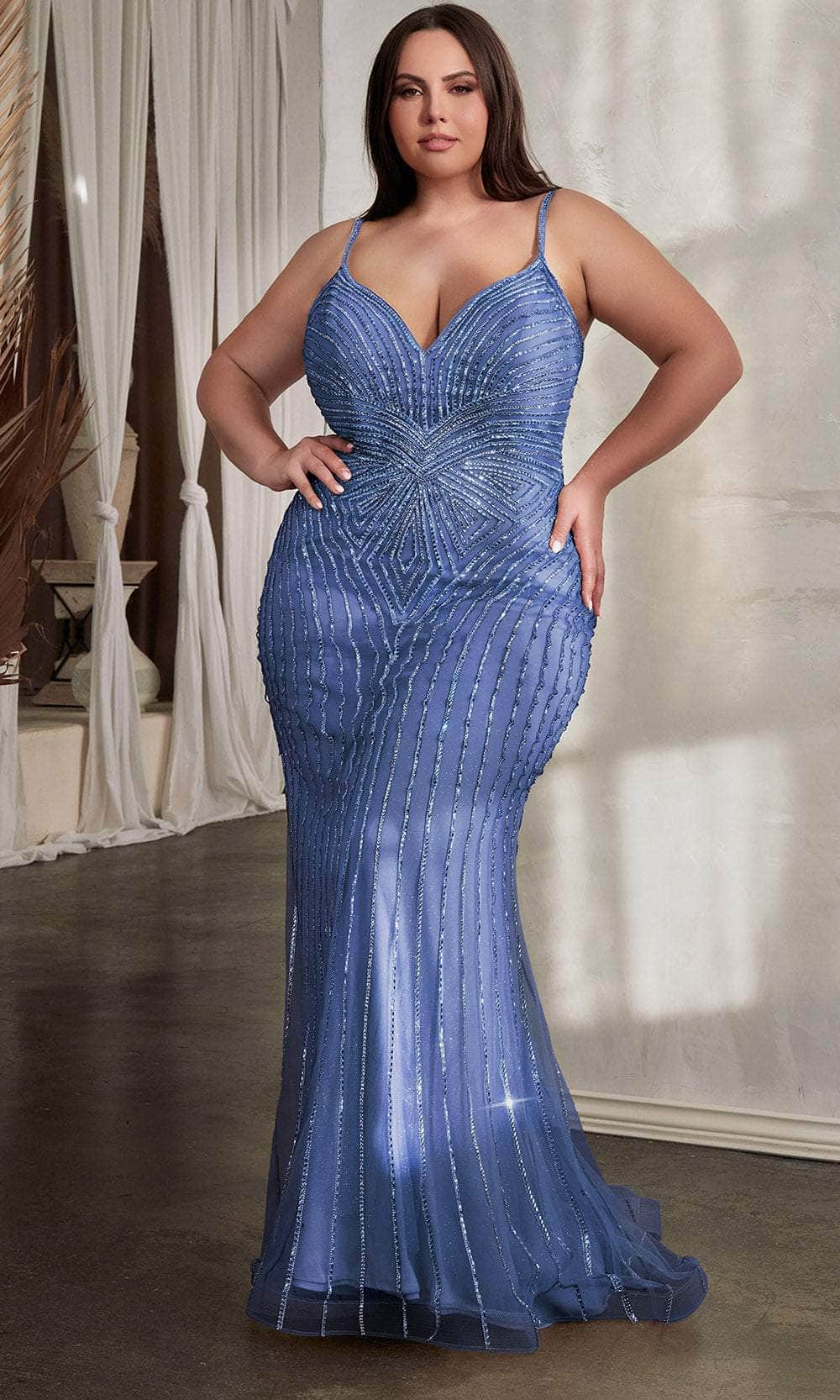 Cinderella Divine CD845 - Beaded Sleeveless with V-Neck Prom Dress - detail view