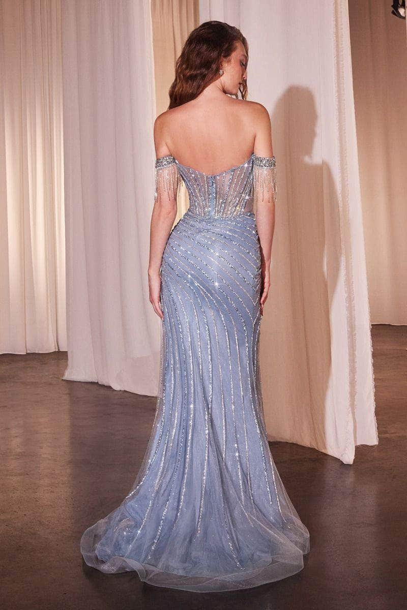 Cinderella Divine CD848 - Fringe Detail Off-Shoulder Prom Gown - view 8