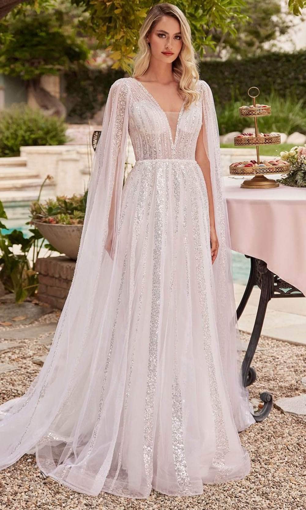 Cinderella Divine CD852W - A-line Bridal Gown with Sequin Embellishments - Silhouette Dresses