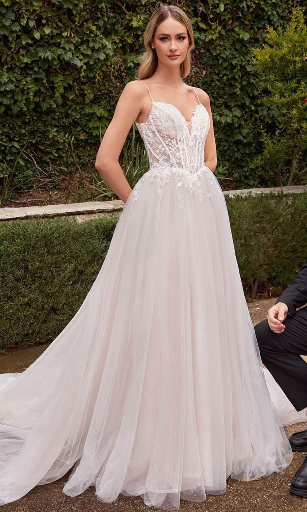 Cinderella Divine CD854W - Sleeveless Bridal Dress with Lace Applique - Silhouette Dresses