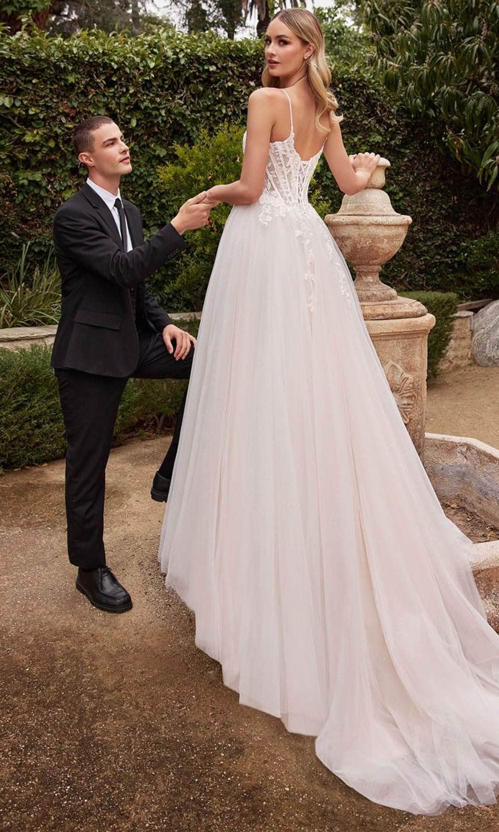 Cinderella Divine CD854W - Sleeveless Bridal Dress with Lace Applique - back view