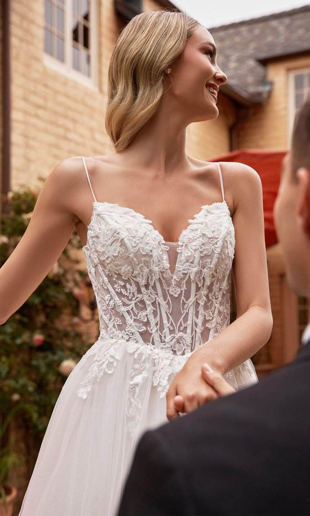 Cinderella Divine CD854W - Sleeveless Bridal Dress with Lace Applique - detail view