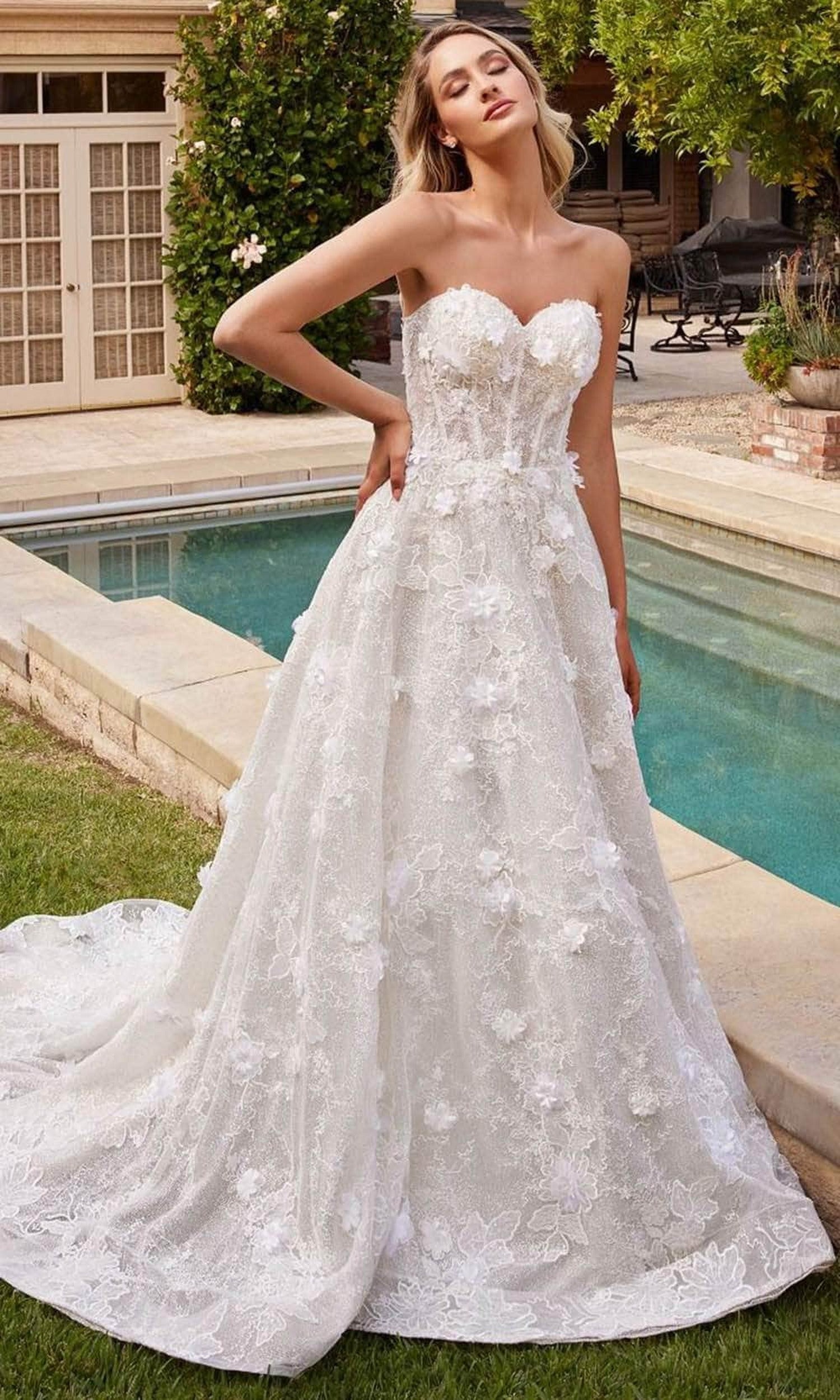 Cinderella Divine CD860W - Strapless Bridal Gown with Floral Appliques