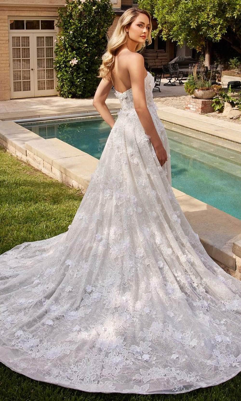Cinderella Divine CD860W - Strapless Bridal Gown with Floral Appliques - back view