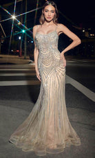 Cinderella Divine CD866 - Sheath Gown with Beaded Fringe Details - designer prom dress at Silhouette Dresses
