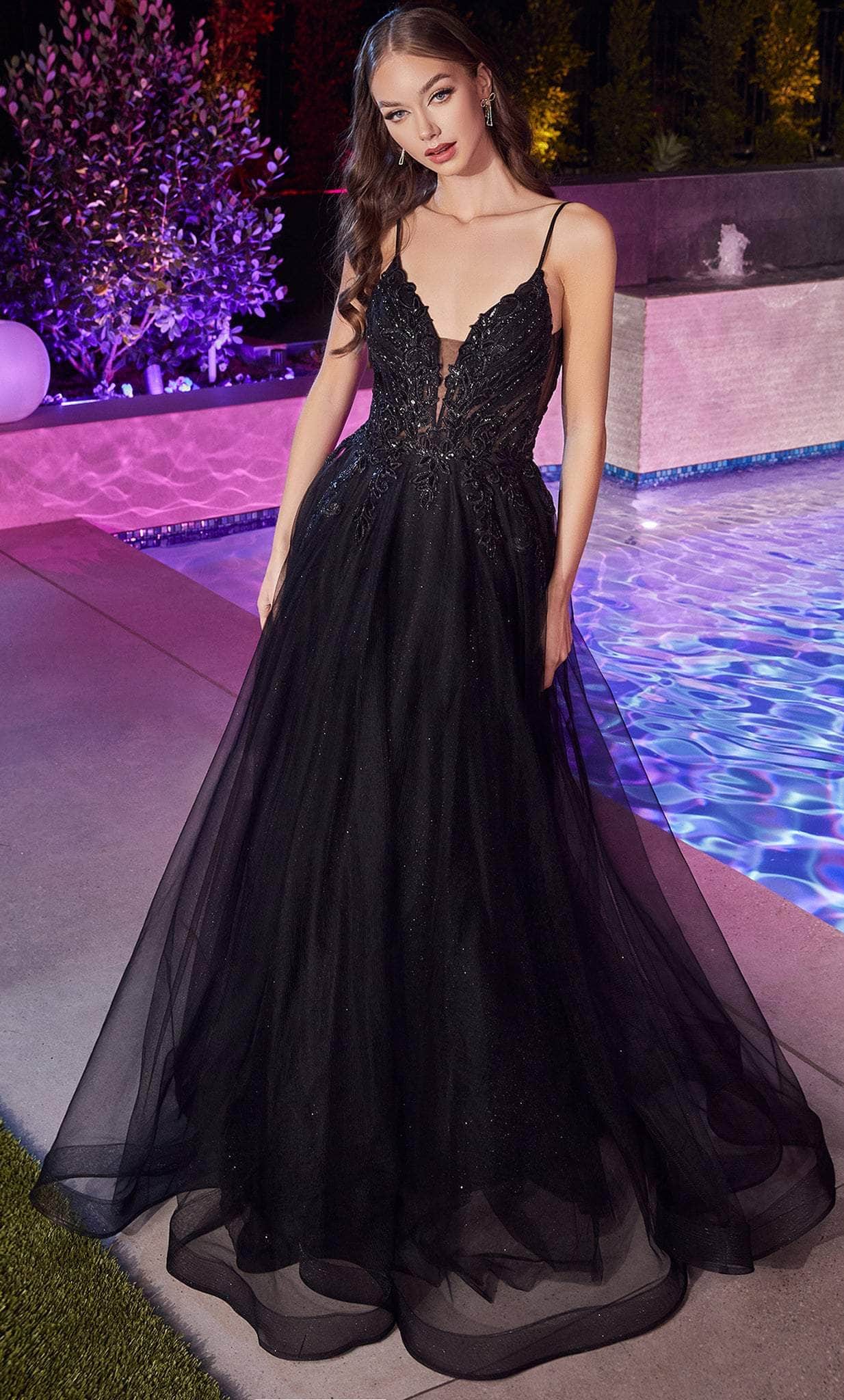 Cinderella Divine CD874 - Long Tulle Prom Dress with Applique Details - designer evening gown at Silhouette Dresses