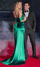 Cinderella Divine CD875 - Cold Shoulder Satin Gown for Prom - detail view